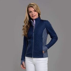 Zero Restriction Womens Sydney Quilted Jacket Blue Medium Primaloft Thumb Holes